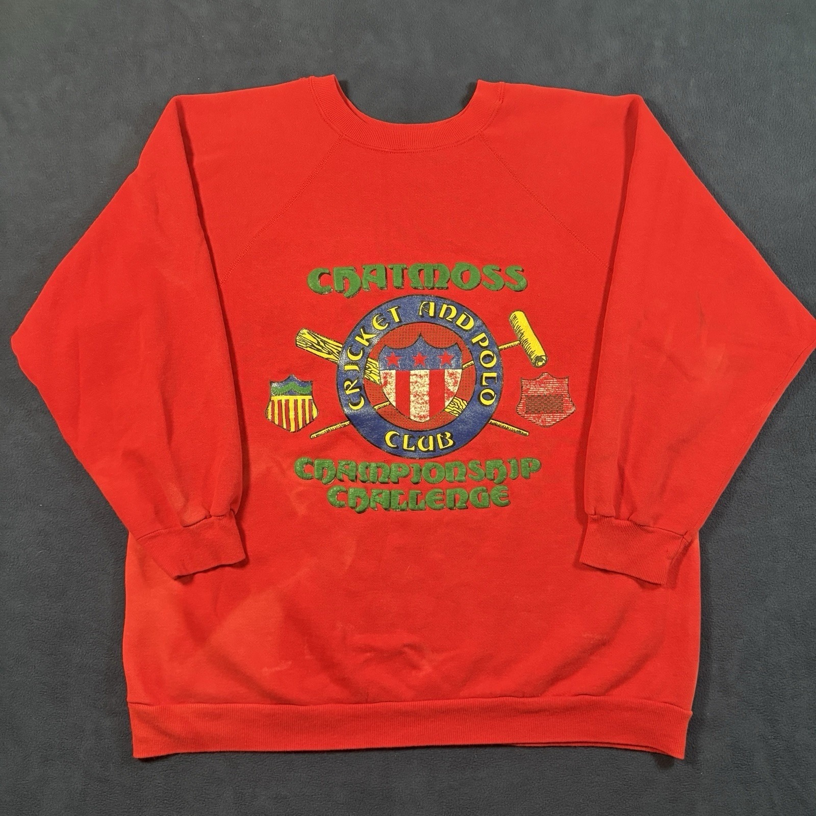 Vtg 80s 90s Tultex Chatmoss Country Club Sweatshirt 2xlt Red Polo Cricket Usa